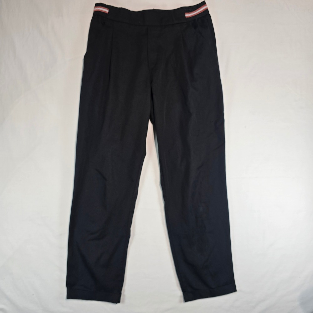 Zara‎ Trafaluc Black Tapered Trousers Striped Elastic Waist Pants Womens Size M